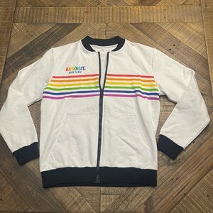 Women's White Bomber Jacket with Rainbow Stripes